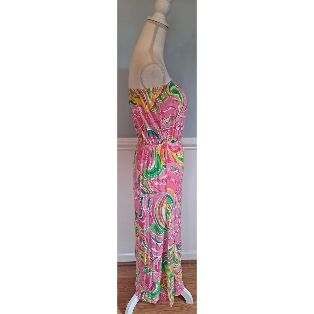 Lilly Pulitzer Marlisa All Nighter Print Slub Jersey Strapless Maxi Dress sz S - Picture 3 of 7
